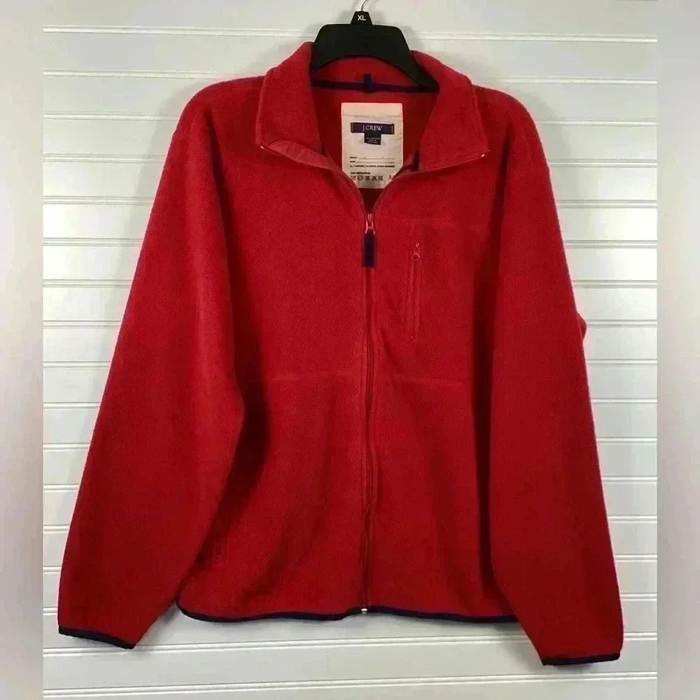 J.Crew Red Men's Full-zip Fleece Jacket  Size Medium 100% polyester